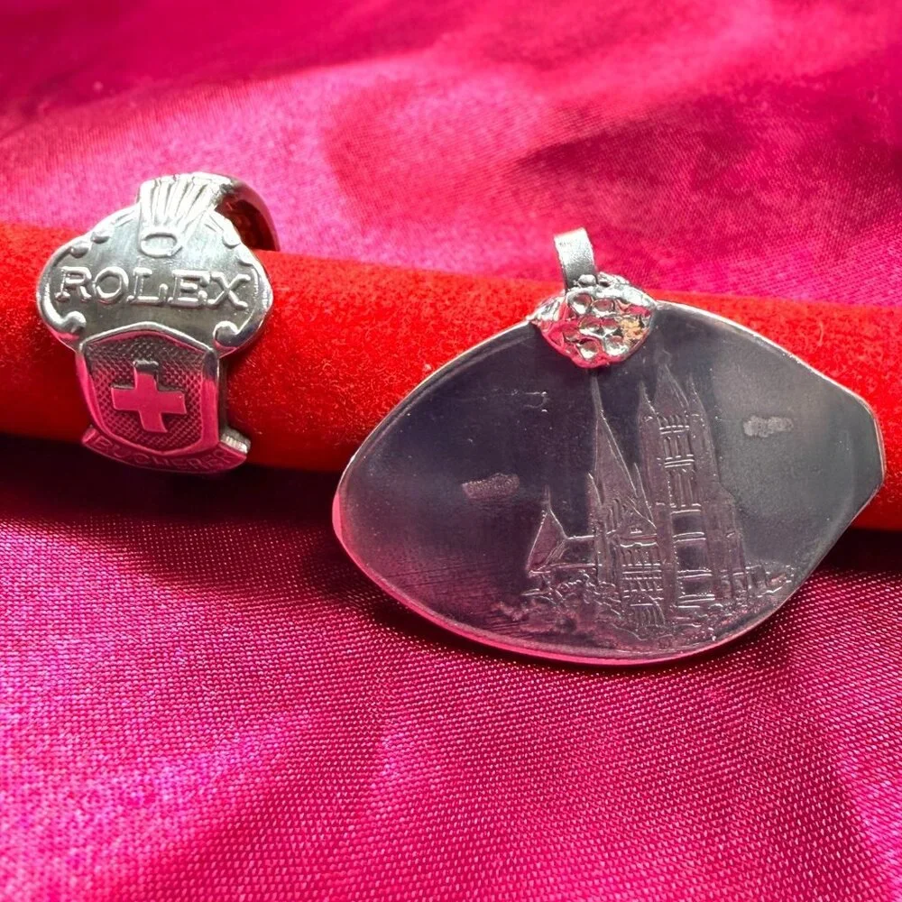 Vintage Rolex Bucherer Spoon Ring Switzerland Lausanne Silver-Plated Sz 8.5 - Picture 11 of 13